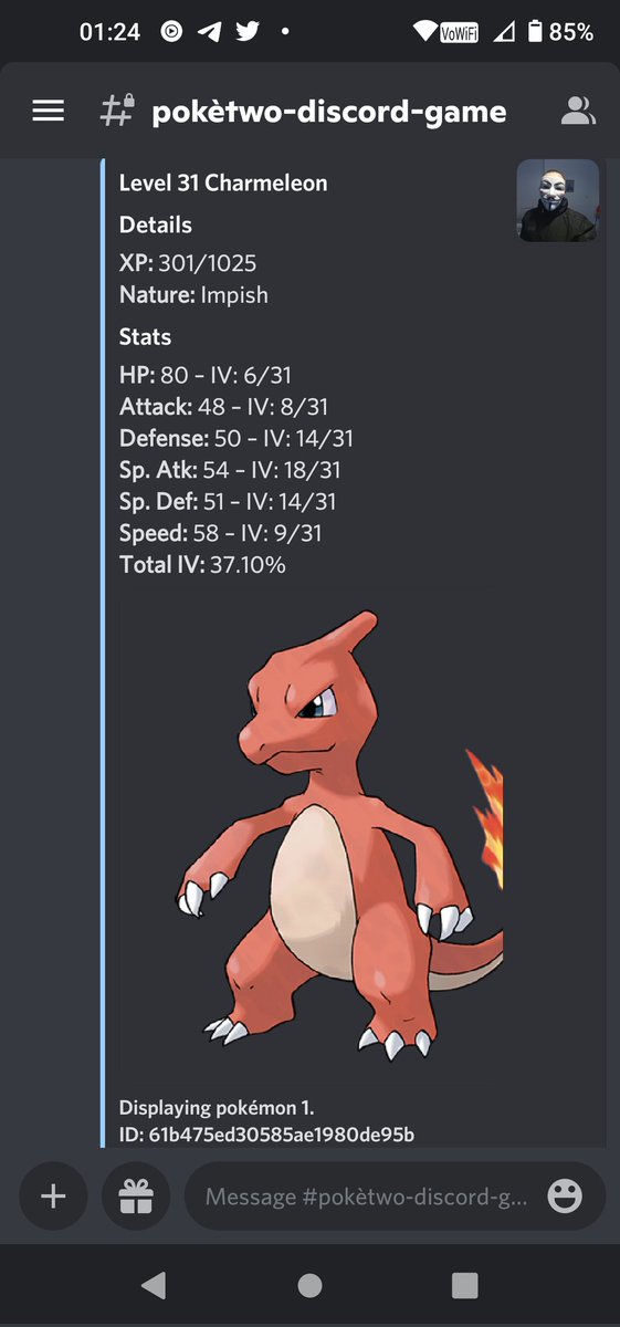 redemption3747's tweet photo. @luhosenpai come battle me in discord fam, nearly time to level up Charmeleon once he gets to level 36 then he gets to evolve ✅, I also provide free premium crypto trading signals 👊🏽 https://t.co/WvBfTHqtdq