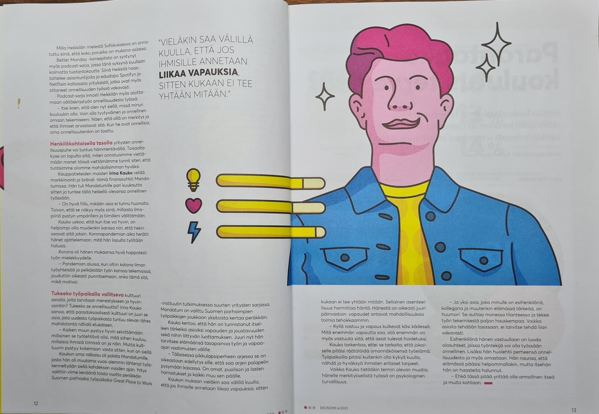 HeikkiALindroos's tweet photo. Onnellisuus? Onko sitä työpaikalla?

”Yritysmaailmaan halutaan nyt onnellisia työntekijöitä, koska he ovat tehokkaampia, luovempia ja sitoutuneempia” Tämän allekirjoitamme @ByroLegal illa. Ohessa joululukemista ( Ekonomi 4/2021)

Hyvää joulua ja ONNELLISTA uutta vuotta 🎄 https://t.co/e6ZNm25XK2