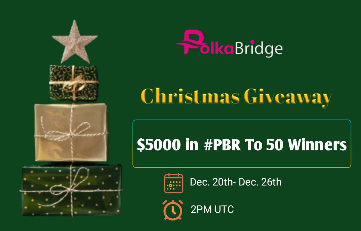 Starlzgirl's tweet photo. 🎄🎄 PolkaBridge Christmas Giveaway 🎄🎄
Christmas is around the corner and @realpolkabridge is giving away $5000 worth of $PBR to 50 Lucky Winners!!🎉🎉
RULES
1️⃣Follow Us
2️⃣Like & Retweet with the hashtags #PBRCryptmas #PolkaBridge $PBR
3️⃣@3 friend and your 3 favorite projects https://t.co/RMbPakX2N7