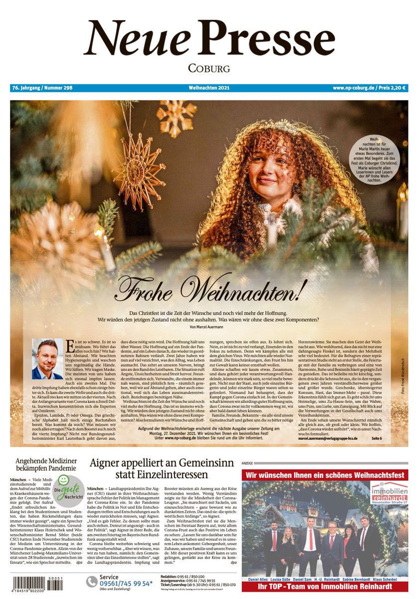 MarcelAuermann's tweet photo. Es #weihnachtet auf den #Titelseiten von @Frankenpost @NPCoburg @freieswort und @kurier_online 

Frohe, besinnliche, erholsame #Festtage! https://t.co/lLHv7edIZ1