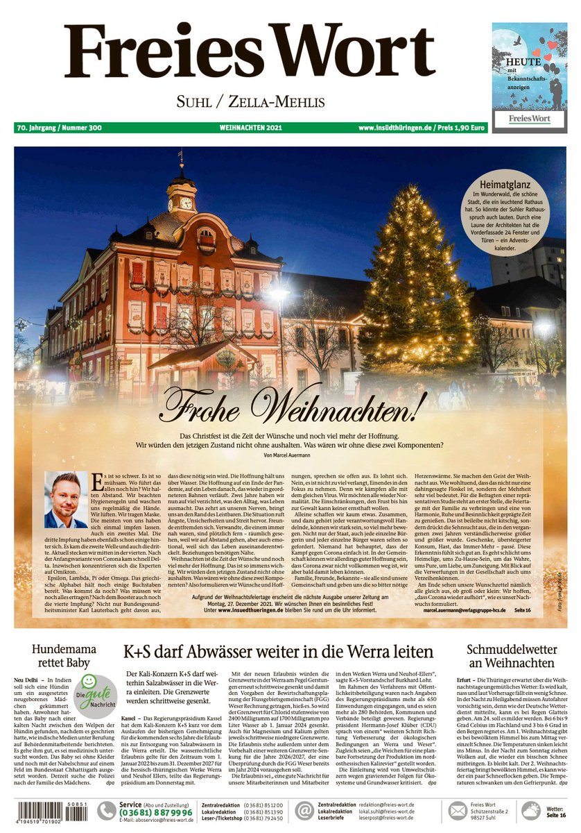 MarcelAuermann's tweet photo. Es #weihnachtet auf den #Titelseiten von @Frankenpost @NPCoburg @freieswort und @kurier_online 

Frohe, besinnliche, erholsame #Festtage! https://t.co/lLHv7edIZ1
