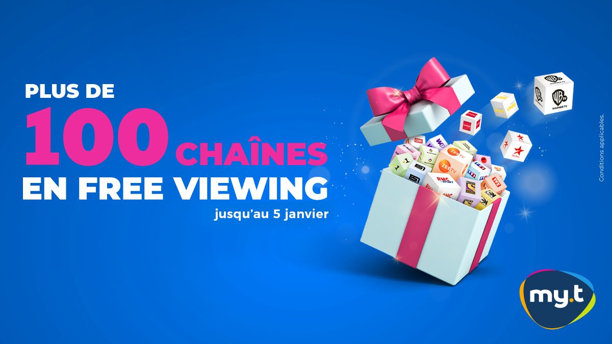 telecom_mu's tweet photo. Plis ki 100 senn an FREE VIEWING. Jusqu’au 5 janvier 2022, toutes les chaînes my.t sont en FREE VIEWING. Eteignez et rallumez votre décodeur pour en profiter. my.t vous souhaite de bons moments en famille.
#myt #FreeViewing https://t.co/pr0WtHwNEU