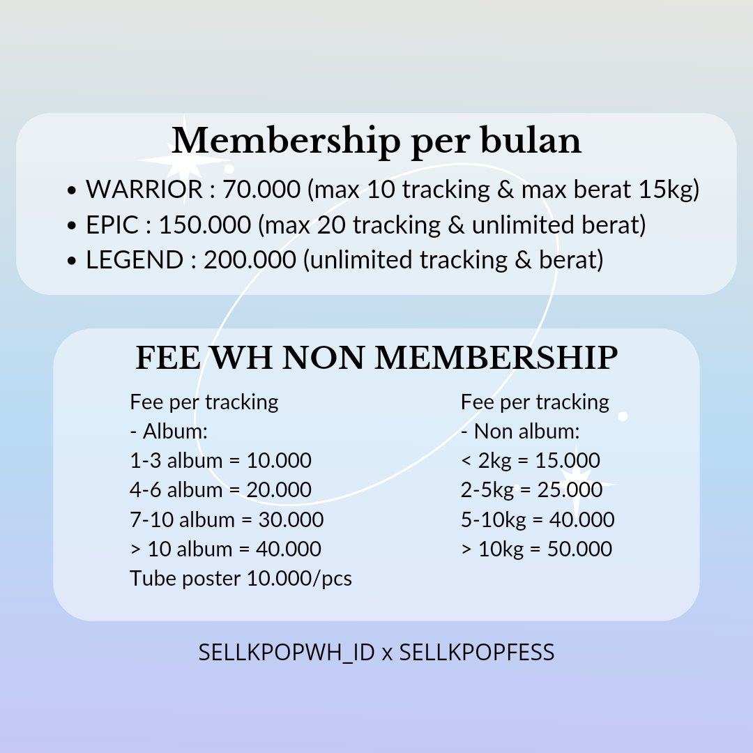 ✨— RATE &amp; FEE WH —✨
✓ EMS
✓ AIR CARGO

✓ MEMBERSHIP
✓ NON MEMBERSHIP