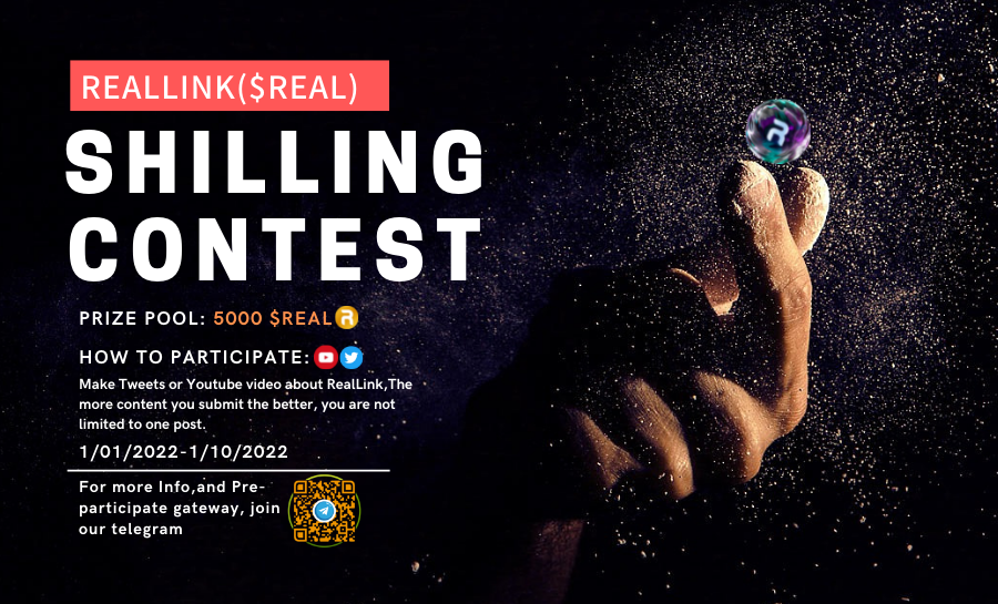 RealLink001's tweet photo. RealLink Shilling Contest🚀🚀
Make Tweets or Youtube video about RealLink,The more content you submit the better, you are not limited to one post.🥳🥳
Join our telegram to see the pin post for pre-participate gateway https://t.co/qljSPtnp2E
#REALLINK https://t.co/YelDDWbnCl