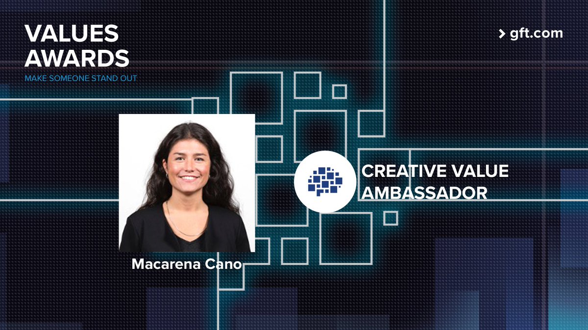 gft_es's tweet photo. Enhorabuena a nuestra compaรฑera @maca_cano por ser nuestra embajadora mรกs #creative para todo el 2022. Felicidades Maca!! ๐๐
#ValuesAwards #GFTespaรฑa https://t.co/vakGGdnurs