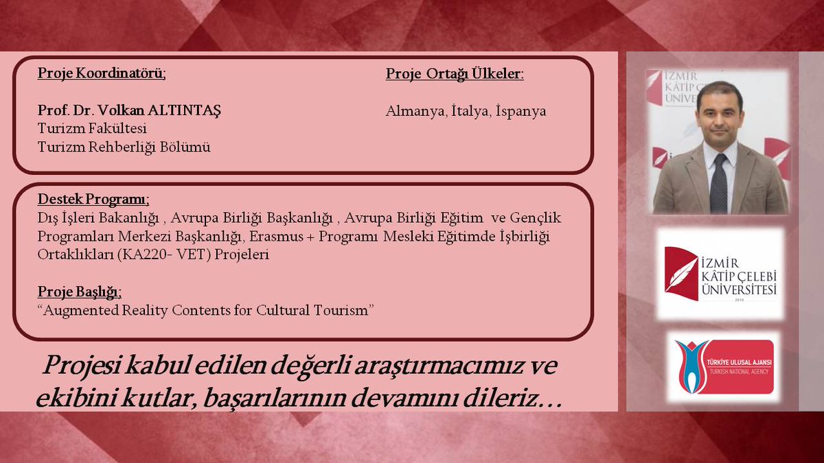 Projesi kabul edilen değerli araştırmacımız Prof. Dr. Volkan ALTINTAŞ hocamızı tebrik eder, başarılarının devamını dileriz.
