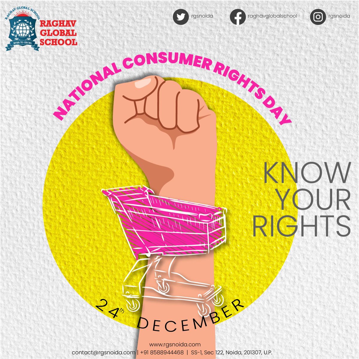 rgsnoida's tweet photo. KNOW YOUR RIGHTS 💯

Be alert and ensure your rights as a Consumer😃

Raghav Global School wishes you all a Happy National Consumer Rights Day🙌

#NationalConsumerRightsDay #consumerrightsday #ConsumerRights #ConsumerProtectionAct #Consumer
#RaghavGlobalSchool https://t.co/48yjoG10M9