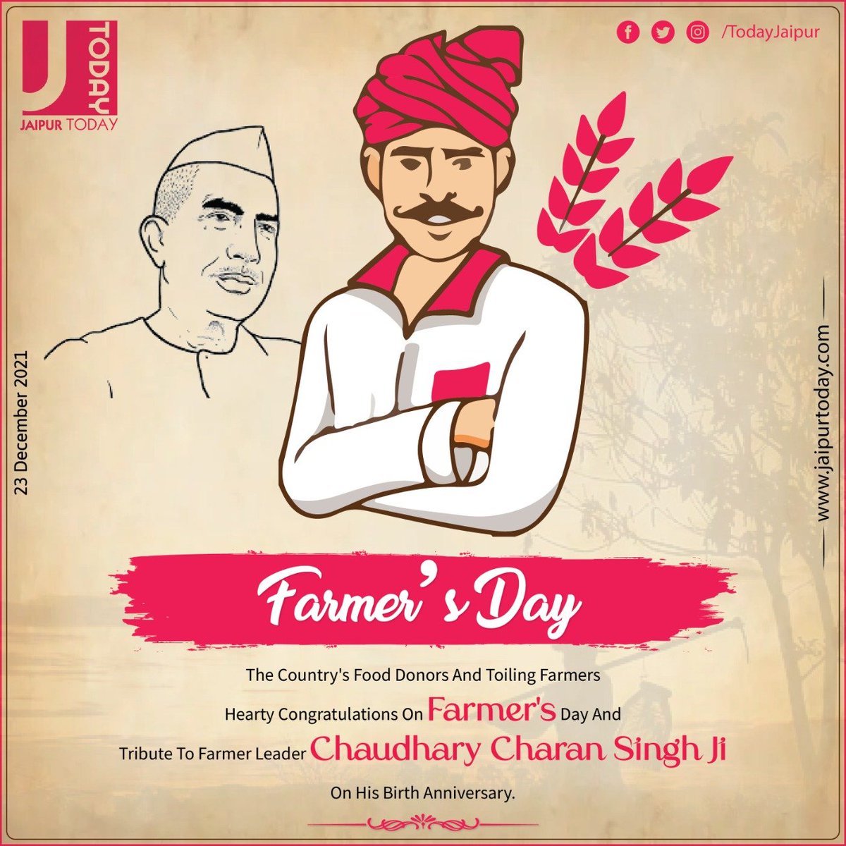 TodayJaipur's tweet photo. Hearty congratulations to the farmers and hardworking farmers of the country on the occasion of Farmer's Day.
#JaipurToday #Jaipur #Rajasthan
#FarmersDay https://t.co/Jx0cmCNebH