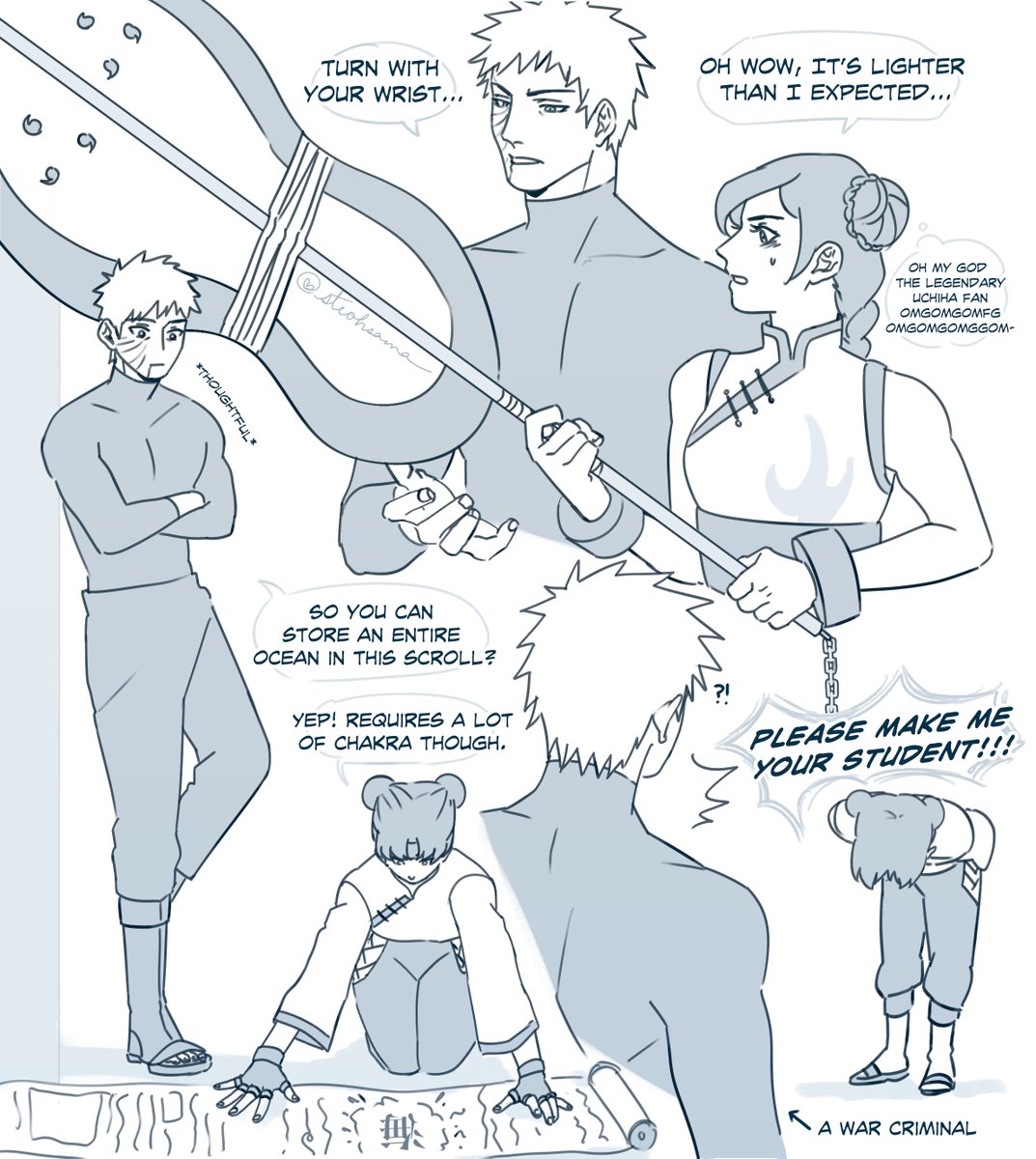 in which obito also gets to be a sensei and tenten gets screentime 👏⚔️
an extension of my obito au where tenten seeks him out as a mentor for space-time ninjutsu, which she's known to have a knack for. as a bonus, she gets to try out all sorts of weapons too!