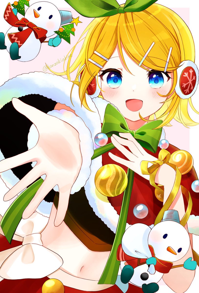 鏡音リン 「✨🎄Merry Christmas🎁✨
リンちゃんサンタがプレゼントをお届け」|神﨑あきねのイラスト