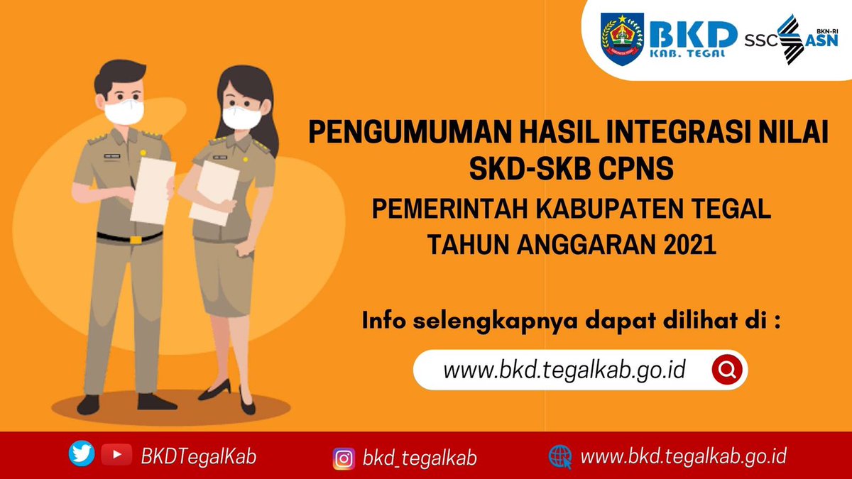 Yuh sag-seg buka website bkd.tegalkab.go.id ada pengumuman penting. 

Selamat bagi yg lulus, siap2 untuk tahap selanjutnya. 

Bagi yg belum lulus masih ada rencana Tuhan yg lebih baik, tetap semangat. 🙏🙏