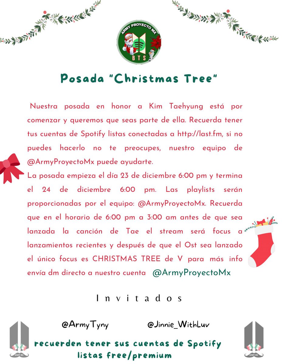 streambtsmexico's tweet photo. #ArmyProyectoMX #PosadaVMX 

@BTS_twt
@ArmyTyny
@Jinnie_WithLuv

Recuerden que pueden participar mañana si no se unieron hoy 💜 https://t.co/B0IVAbpxUl