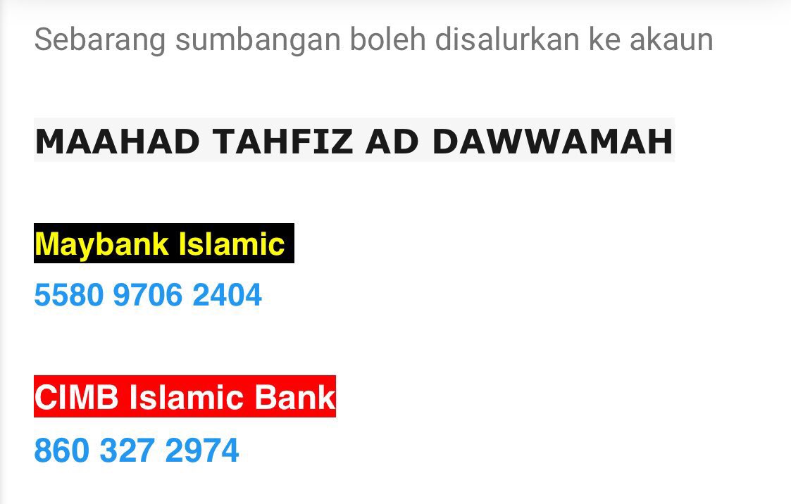 Assalamualaikum, kpd yg ingin infaq makan tahfiz utk seminggu. Jazakallah.
