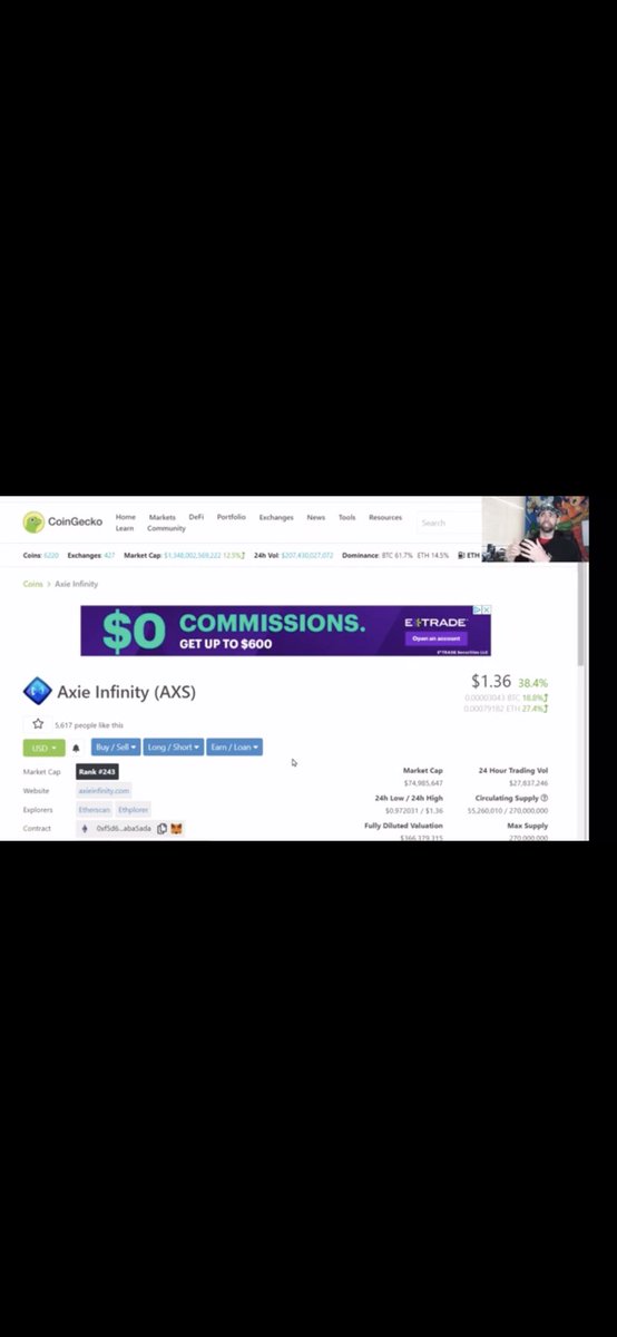 RealLittyus's tweet photo. A snapshot from a video I did 10 months ago. AXS at $1.36, at that time, my end of the year prediction for AXS was $40 minimum. Sheeeshhh @AxieInfinity #winning https://t.co/vbkzwPmlc9