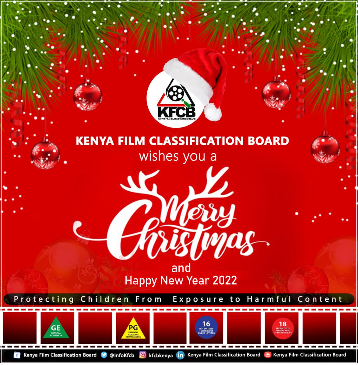 Kenya Film Classification Board (@infokfcb) on Twitter photo The Board of Directors, Management and staff of the Kenya Film Classification Board wish you a Merry Christmas and Happy New Year 2022. Stay safe! <a href="/ChrisWambua_/">Christopher Wambua</a> <a href="/NellyMuluka/">Nelly Muluka</a> The Board of Directors, Management and staff of the Kenya Film Classification Board wish you a Merry Christmas and Happy New Year 2022. Stay safe! <a href="/ChrisWambua_/">Christopher Wambua</a> <a href="/NellyMuluka/">Nelly Muluka</a>