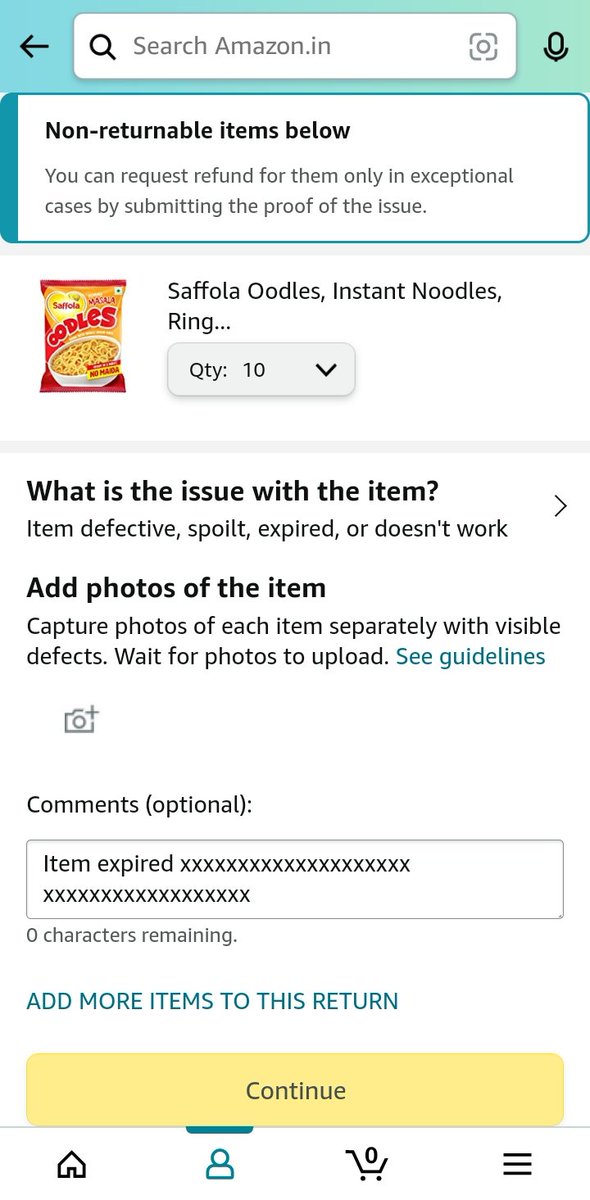 im_kaushalkumar's tweet photo. @AmazonHelp Not able to raise refund or return request. Continue button is disabled. https://t.co/S2MwQpeOuu
