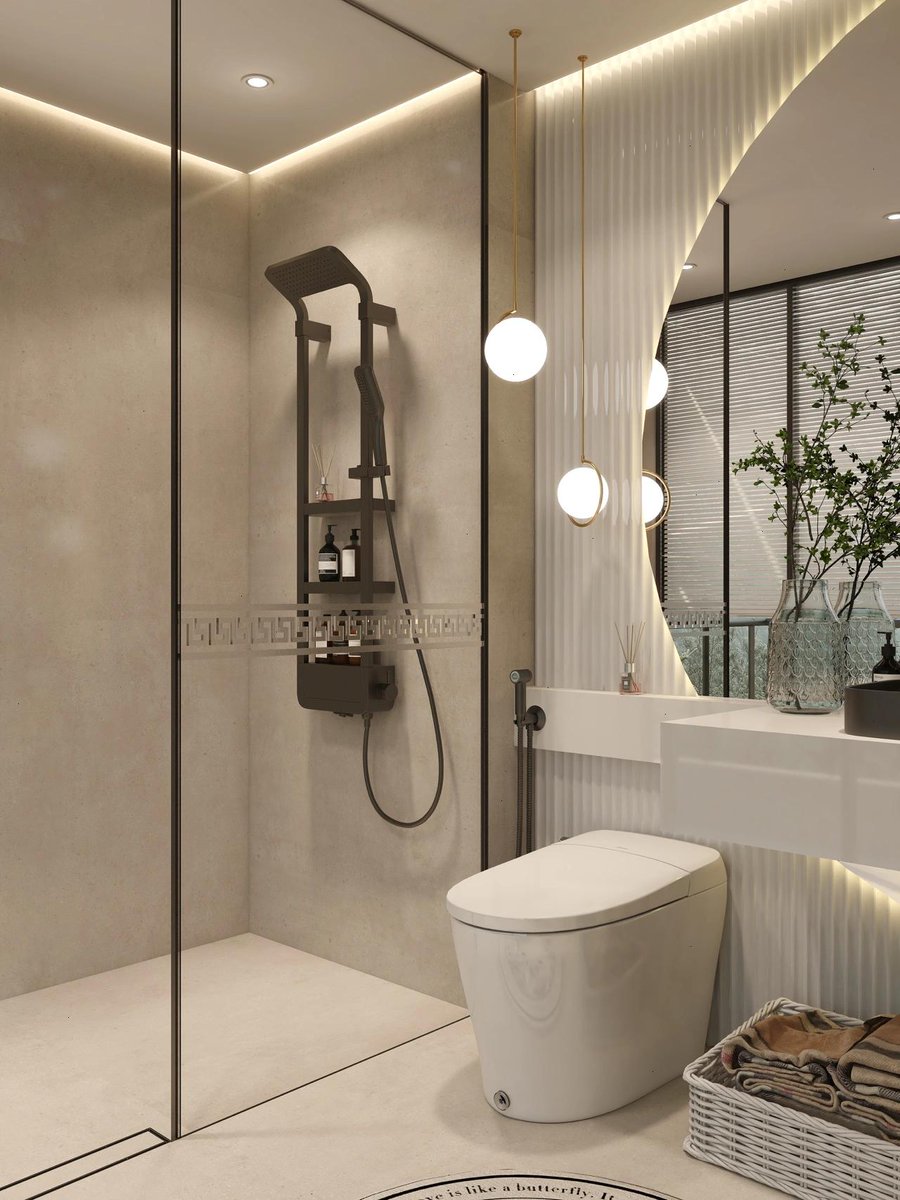 Share this luxury bathroom. Approximately 5.5 square meters, with a large floor-to-ceiling window and a terrace outside, the visual effect is very comfortable. 

#homedesign #interiordesign #bathroomdesign #bathroomhardware 
#bathroomrenovation #faucets #faucetdesign