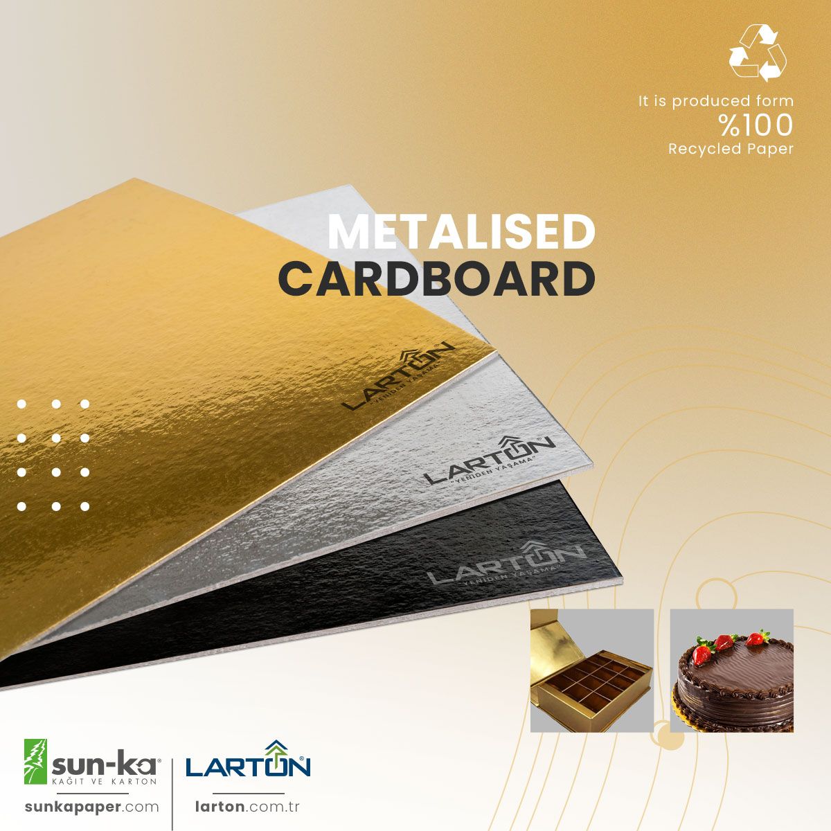 lartonpackaging's tweet photo. The metalized cardboard used especially in food industry is produced with the colours of gold, silver and black in accordance with customer demands. For detailed information you can visit our website or contact with our sales team.
#sunka #larton #cardboard #packing #paper https://t.co/BwTXcBTw3r