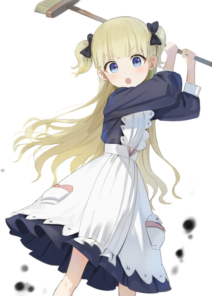 1girl blonde hair solo blue eyes long hair apron two side up  illustration images