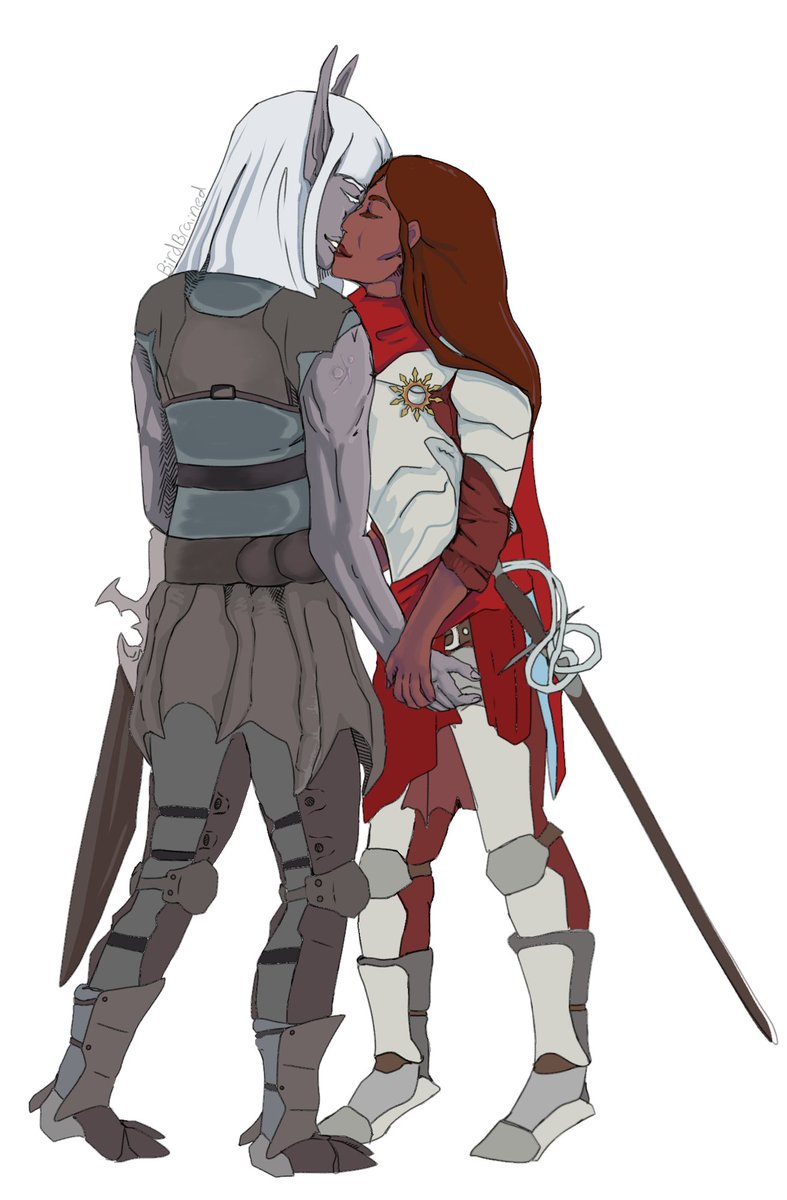 BirdBrained2's tweet photo. Started months ago and I think as done as I'll be (though I plan to redo).
My Paladin and her girlfriend, from a #dnd Curse of Strahd campaign. https://t.co/pwXdX56ra1