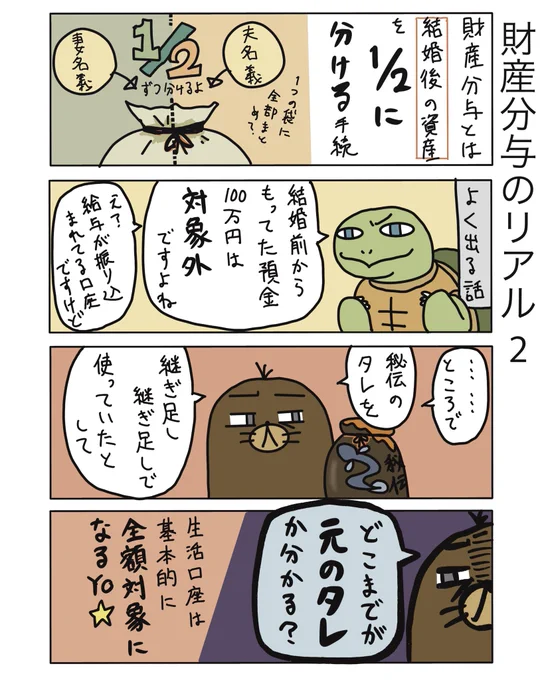 秘伝のタレ=結婚前の預金
継ぎ足し=結婚後の給与等
ですな。

#弁護士 #法律事務所 #漫画 #四コマ漫画  #エッセイ漫画  #漫画が読めるハッシュタグ #マンガが読めるハッシュタグ #たぬじろう #食っていけない弁護士 