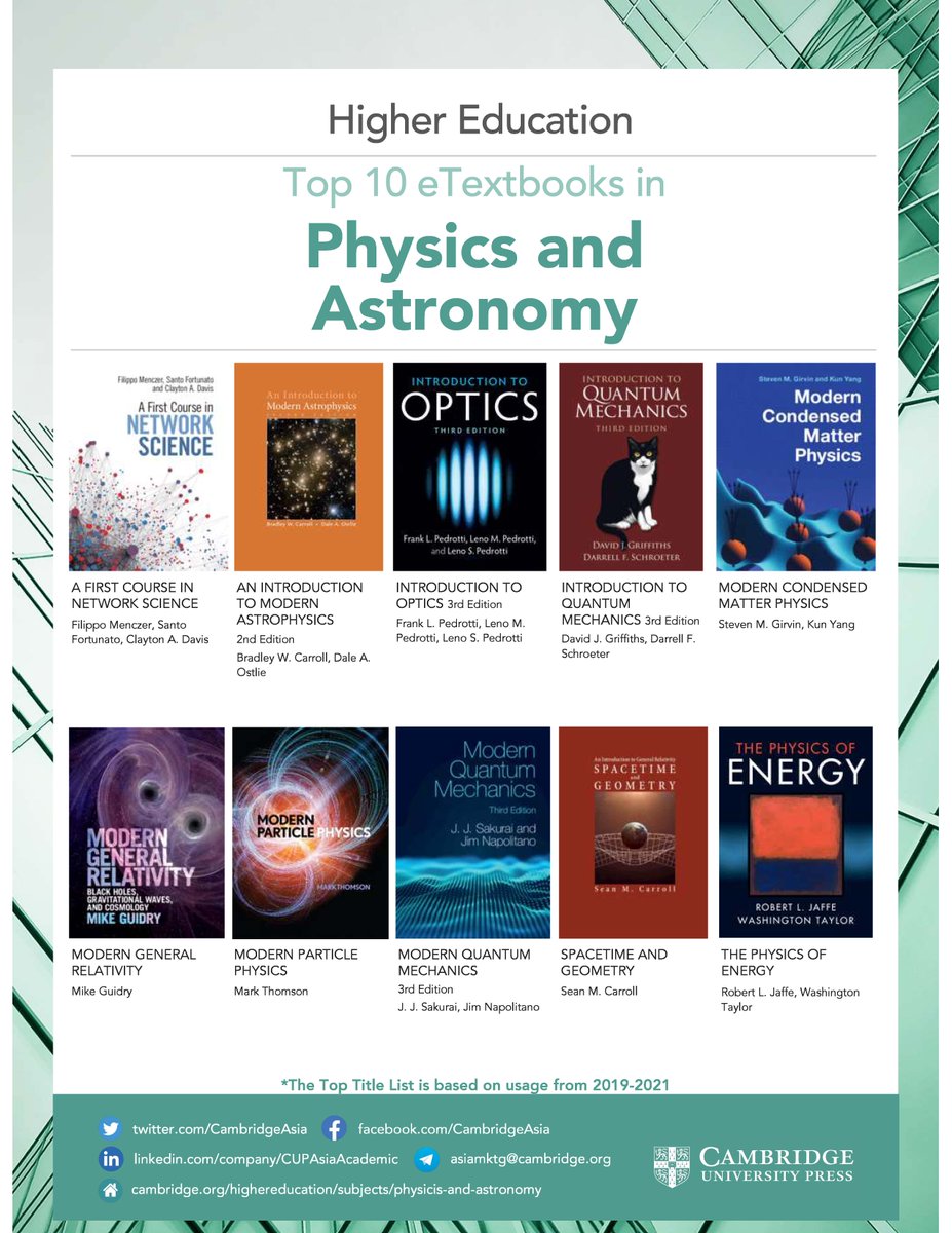 cambridgeasia's tweet photo. Choosing your #physics and #astronomy textbook doesn’t have to be daunting! Check #CambridgeUniversityPress top physics and astronomy #etextbook list and learn more about online physics and astronomy learning at: https://t.co/gwMrCz5pOg
#OnlineLearning #HigherEducation https://t.co/Mn64Tti2qW