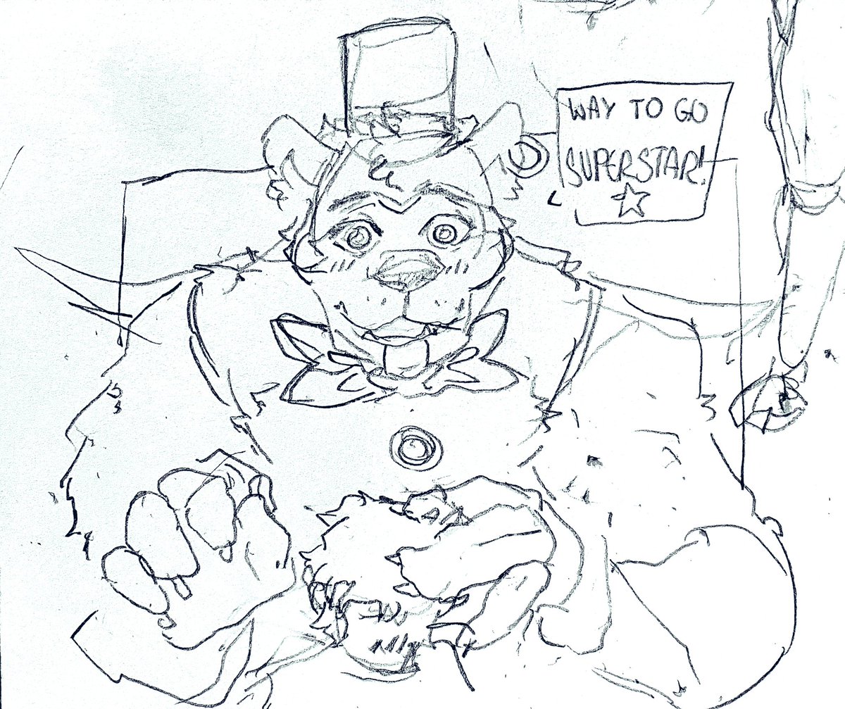 “Way to go Superstar!” I have no idea what this game is about, but I enjoy this character. 

Character is Freddy Fazbear from #FNAF Security Breach