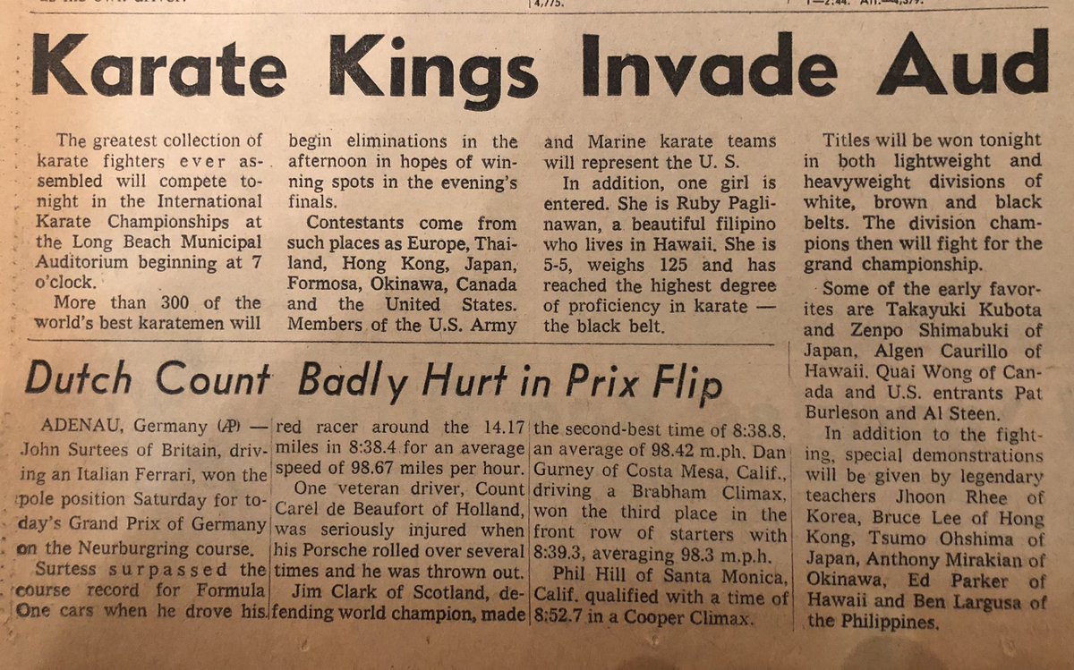 fistsareblack's tweet photo. @bruceleedragon1 @brucelee given a nice mention in @EdParkerSrKenpo first Internationals Karate Championships https://t.co/rMFYC27rva