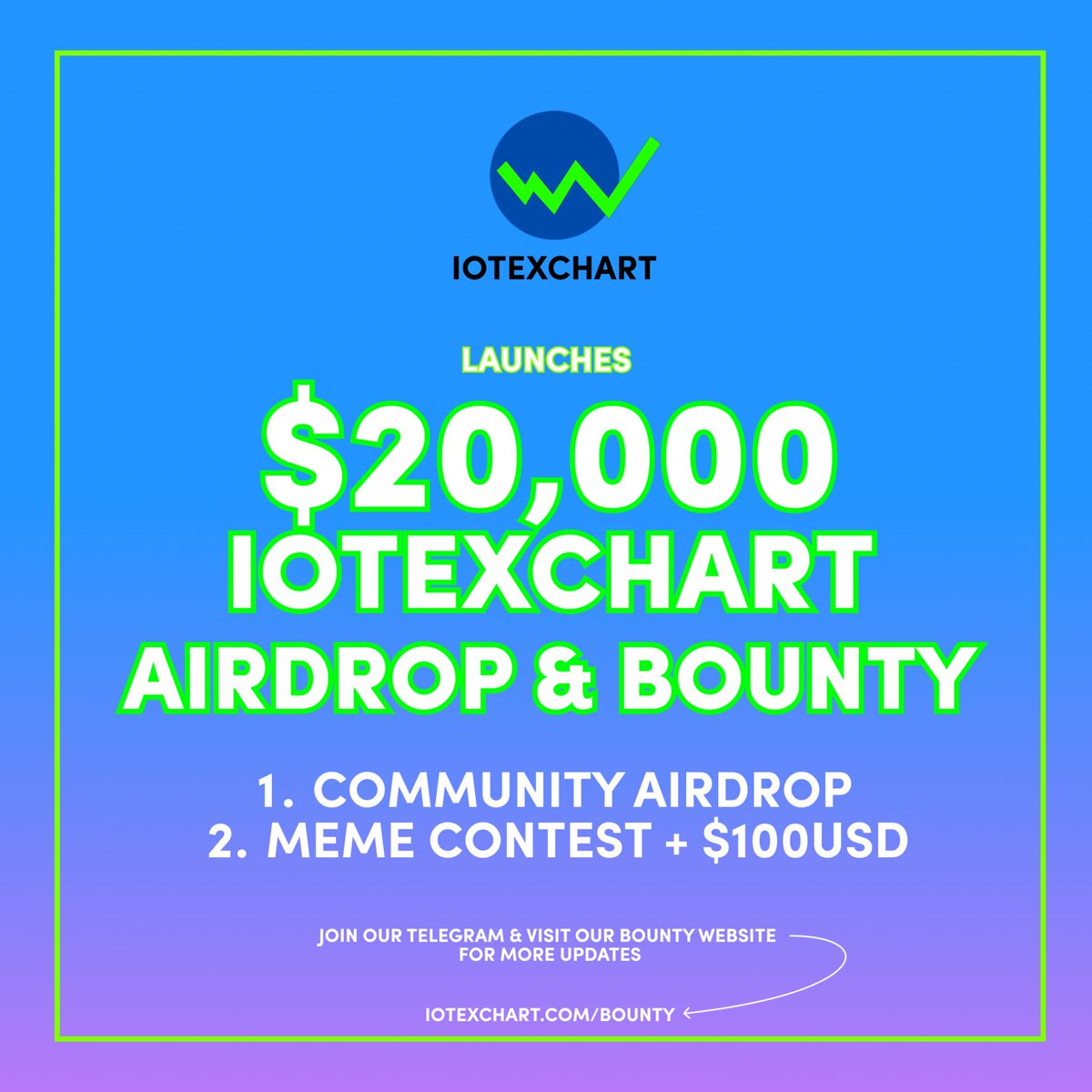 2nd iOTEXCHART #Airdrop event is Launched !

300 FCFS &amp; 200 RANDOM winners will share $20k iOTEXCHART tokens !

Participate Here : docs.google.com/forms/d/e/1FAI…

Rewards will be sent out 2nd of February '22!

Goodluck !
#Airdrop #iotexchart #MachineFi