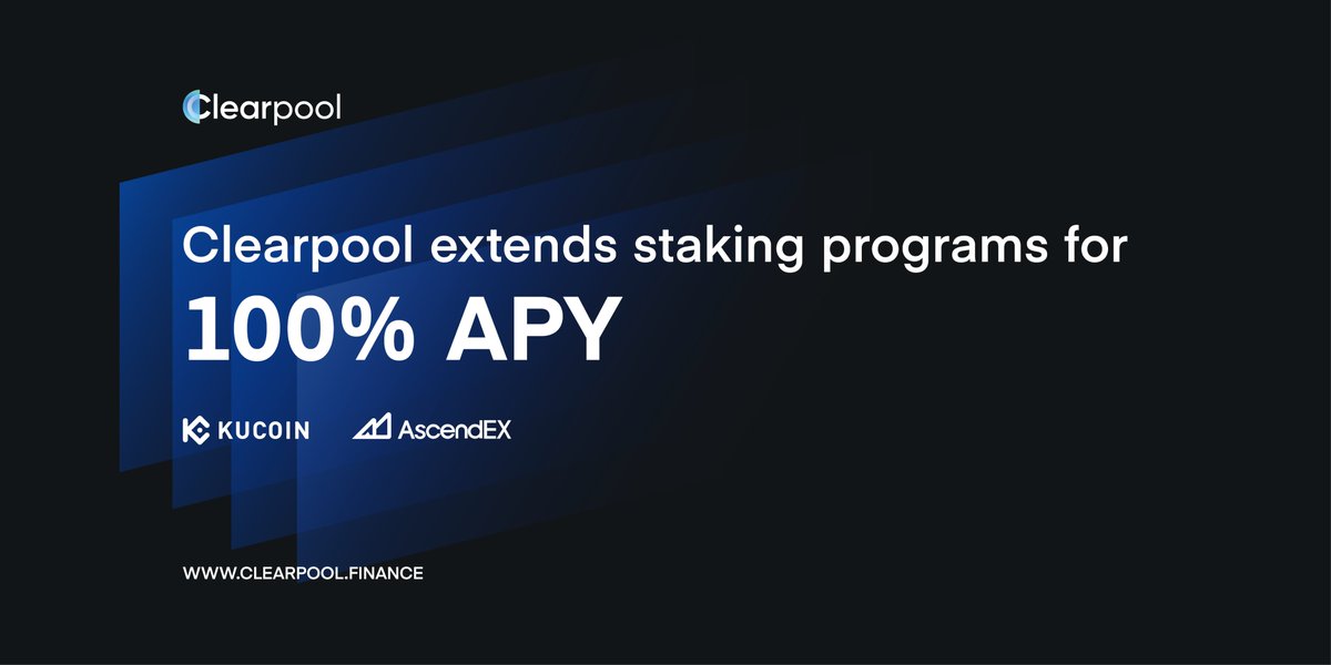 ClearpoolFin's tweet photo. #KuCoin and #AscendEX 100% APY Staking Extended Until Clearpool MainNet Launch!

🚀Start 2022 Stacking CPOOL👉 https://t.co/lntiMiJe7R

$CPOOL #Clearpool https://t.co/orgXF4KeyH