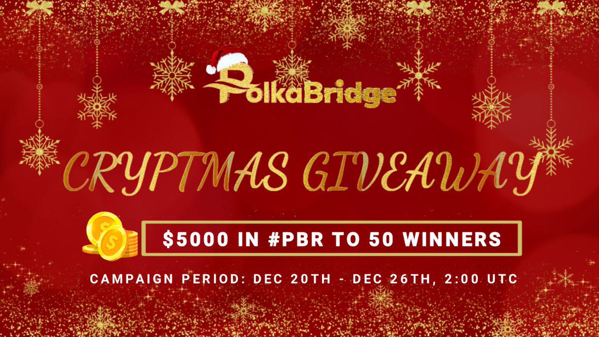 lodgiq_'s tweet photo. GIVEAWAY 💰
1⃣Follow @realpolkabridge
2⃣Like & retweet with the hashtag #PBRCryptmas, #PolkaBridge #PBR
3️⃣@ 3 friends and your 3 favorite projects 👇
4️⃣Write in the comment section what 100 PBR will do for you
🎁 Winners will be announce on 27th December
MERRY CHRISTMAS🎅 https://t.co/Rj7U63QGBm