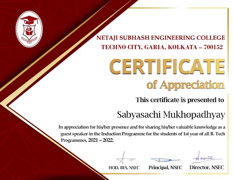 sabyasachi_uni's tweet image. Thanks to #NetajiSubhasEngineeringCollege for inviting me as an #ExpertSpeaker on the eve of #StudentInductionProgramme (#BTech) . #SabyasachiMukhopadhyay #BIMSKolkata #Bhavans #BharatiyaVidyaBhavanInstituteOfManagementScienceKolkata #EE #ECE #CSE #IT #NSEC