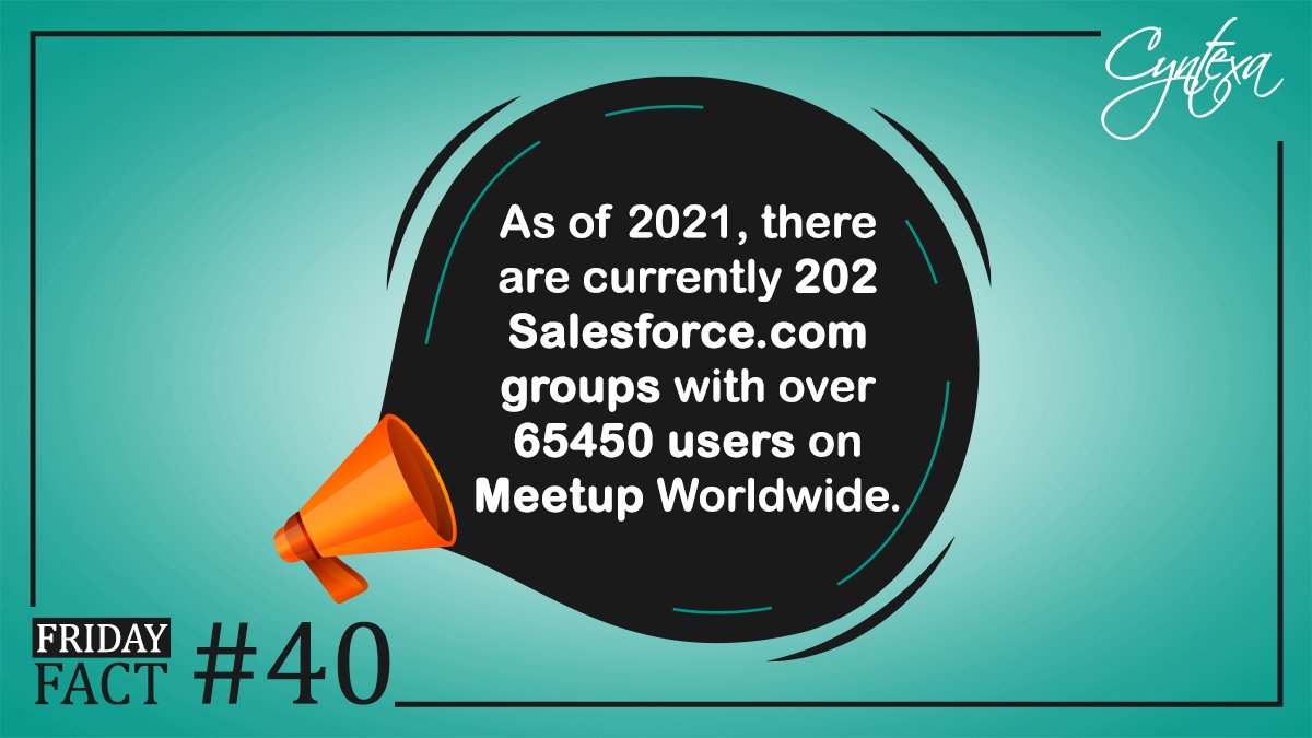 cyntexa's tweet photo. Meetup is a service used to organize online groups that host in-person and virtual events for people with similar interests.
#factsdaily #factfriday #fridayfact #facts #salesforcedevelopment #friday #jaipur #salesforce #meetup #groups #meetupgroup https://t.co/359lu9Bp7t