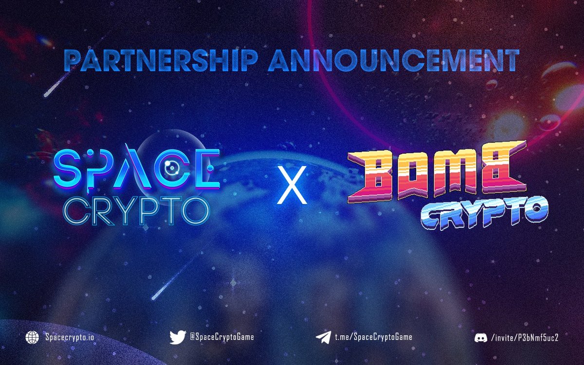 SpaceCryptoGame's tweet photo. 📣📣 New Partnership Announcement📣📣
We are extremely pleased to announce our strategic partnership with Bomb Crypto @BombCryptoGame   
#SpaceCrypto #SPG #Metaverse #PlayToEarn #NFTs #BombCrypto #DeFi #publicsale https://t.co/Moag06tdKj