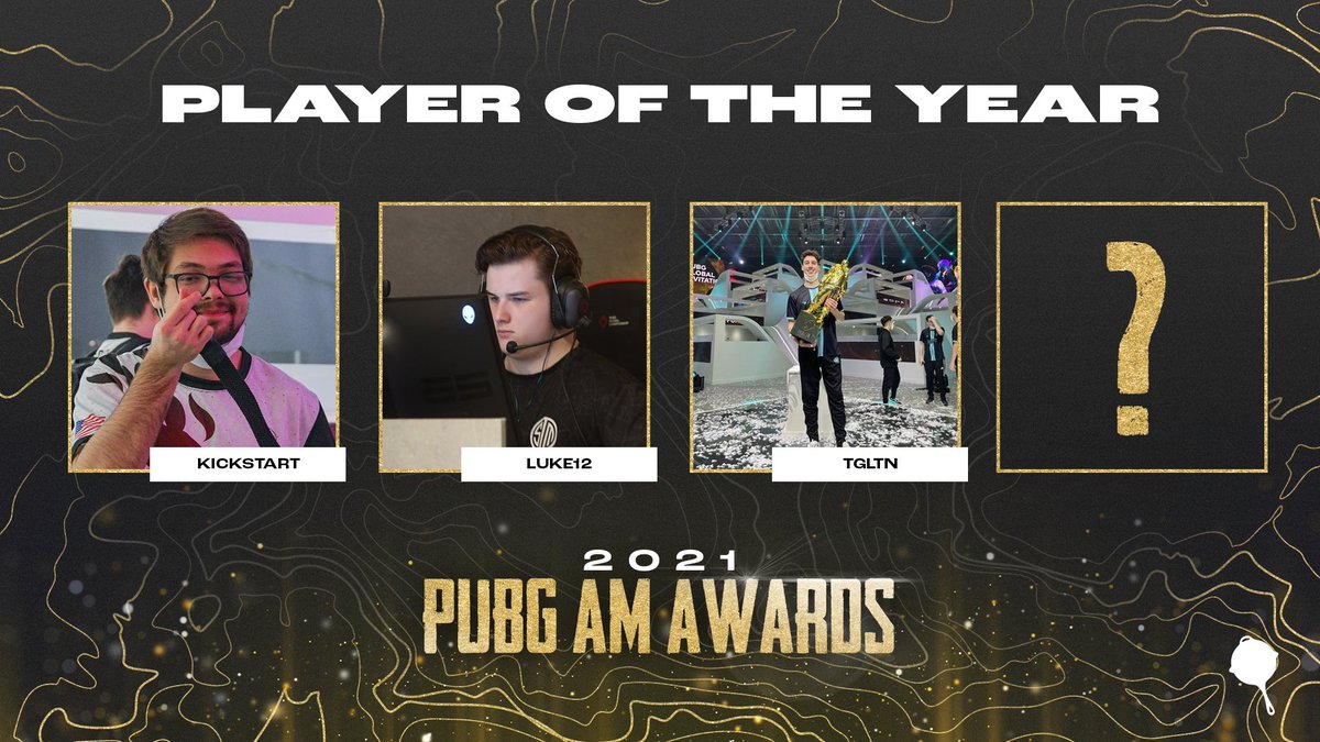 ⭐ PLAYER OF THE YEAR ⭐

Your #PUBGAwards nominees are: <a href="/KSnKickstart/">FLC Kickstart</a>, <a href="/luke12PUBG/">Liquid | luke12</a>, <a href="/tgltnPUBG/">FLC TGLTN</a>, &amp; Nominee!

↩ Reply to Nominate
💛Like or Retweet to Vote for Nomination

🗳 Nominations close at 11:59PM PT on Dec 27th.

#PannedGG #PUBGAwards #PUBGEsports
