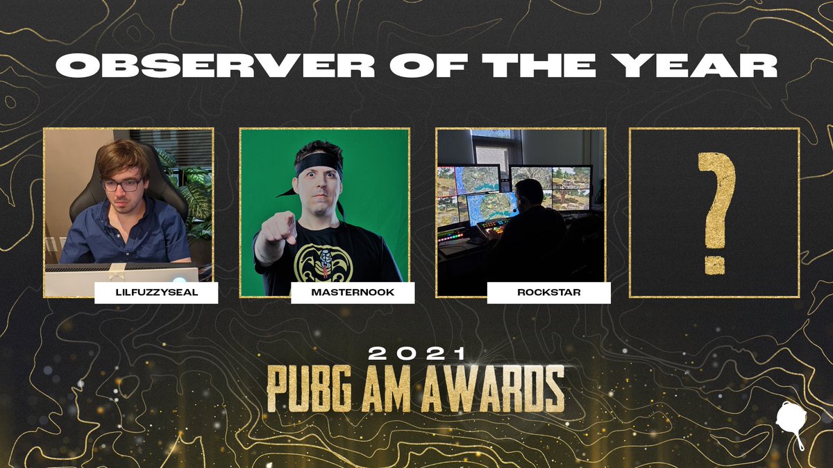 🪂 OBSERVER OF THE YEAR 🪂

Your #PUBGAwards nominees are: @LilFuzzySeal, <a href="/mastern00k/">MasTeRnoOk</a>, <a href="/RockStarx12/">James Grieve</a>, &amp; Nominee!

↩ Reply to Nominate
💛Like or Retweet to Vote for Nomination

🗳 Nominations close at 11:59PM PT on Dec 27th.

#PannedGG #PUBGAwards #PUBGEsports