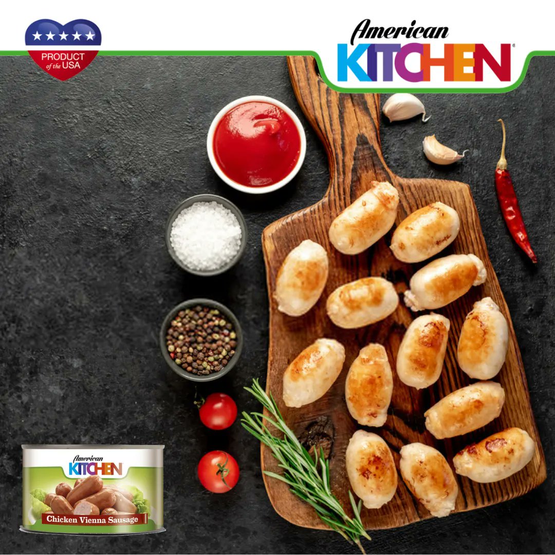 AmericanKitchME's tweet photo. Add American Kitchen Chicken Vienna Sausage to your favorite salad, sandwich, burger, or anything you love.

Get your favourite products of American Kitchen in UAE, delivered at your doorstep from Careem, Talabat, Amazon, Al Maya, Swan, Instashop, Now Now and Noon. https://t.co/XQ18C8jnGC
