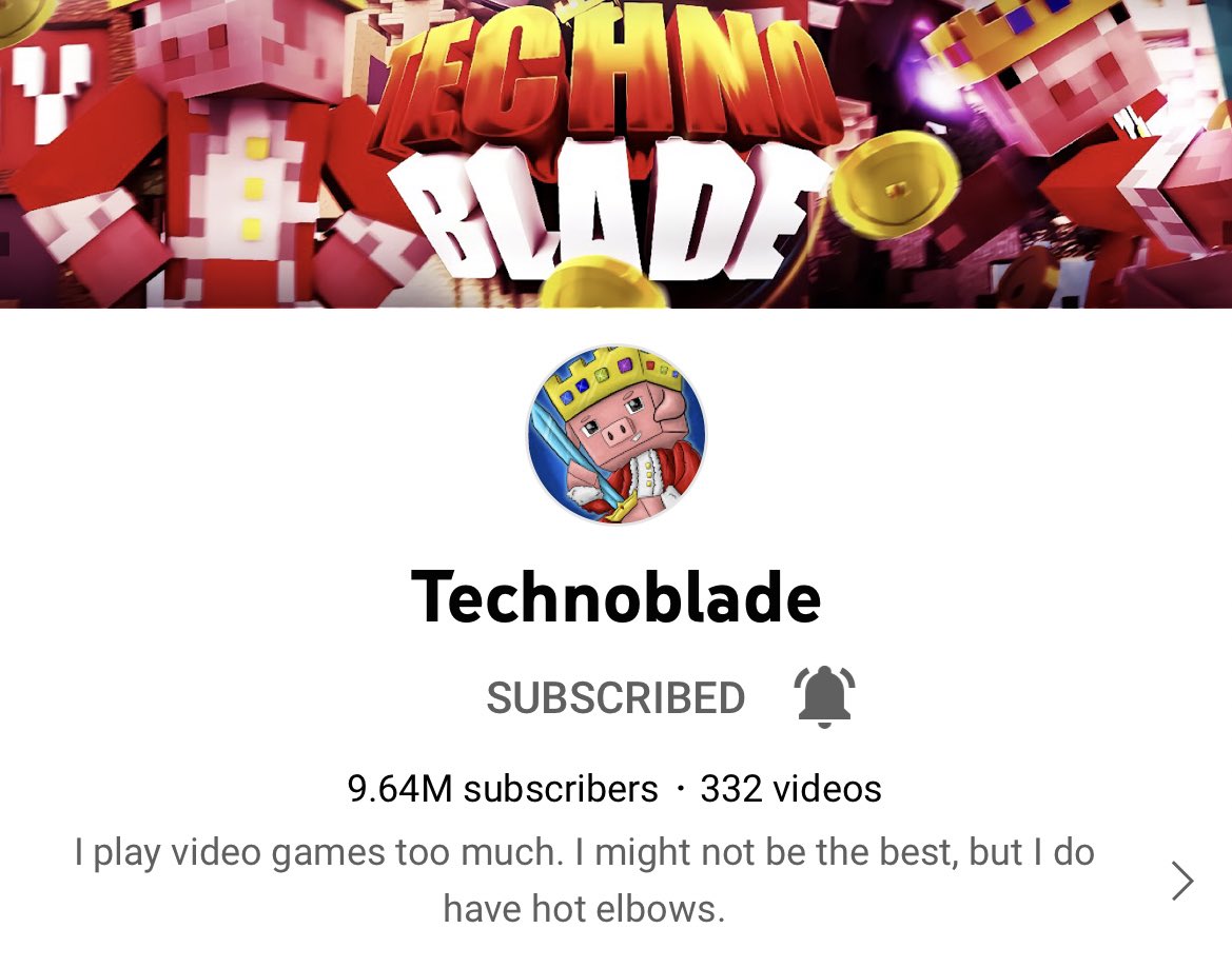 SantaDecides's tweet photo. Techno is close to 10 million subs.
SUBSCRIBE TO TECHNOBLADE!!! https://t.co/FNguJbMkNz