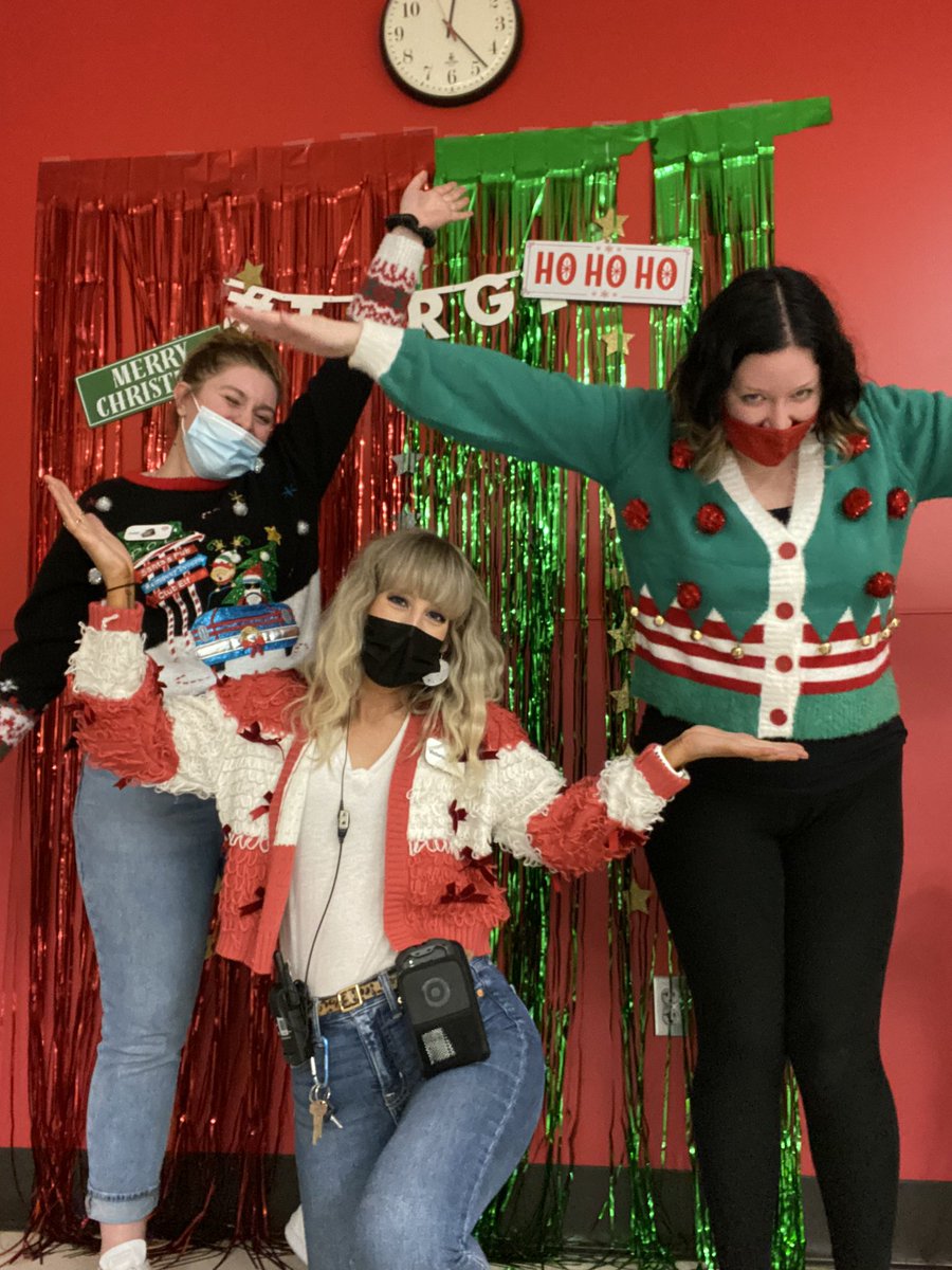 VGensicke's tweet photo. What better way to celebrate Christmas Eve Eve than with Ugly Sweater Day?! 🎅🎄@KatieA2542 https://t.co/C0cbwVJgoN