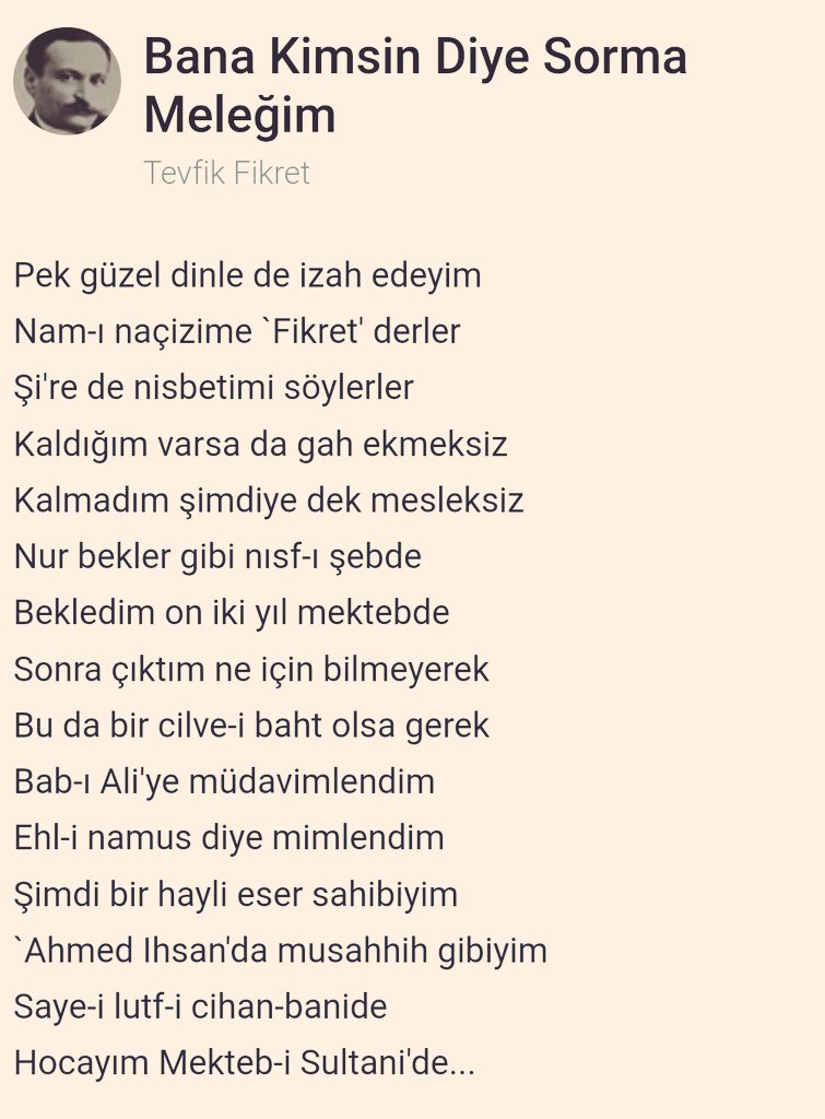 1867'de bugün doğan #TevfikFikret'in yaşı büyüdükçe adı da büyür.Atatürk'ün feyzaldığı üç aydından biri, şair, öğretmen, ressam, GS Kulübünün hami başkanı, kendince mimar (Aşiyan'daki evinin ve Namık Kemal'in kabrinin çizimini yapmıştır) ve dahasıdır.Kendi kaleminden Fikret⬇️