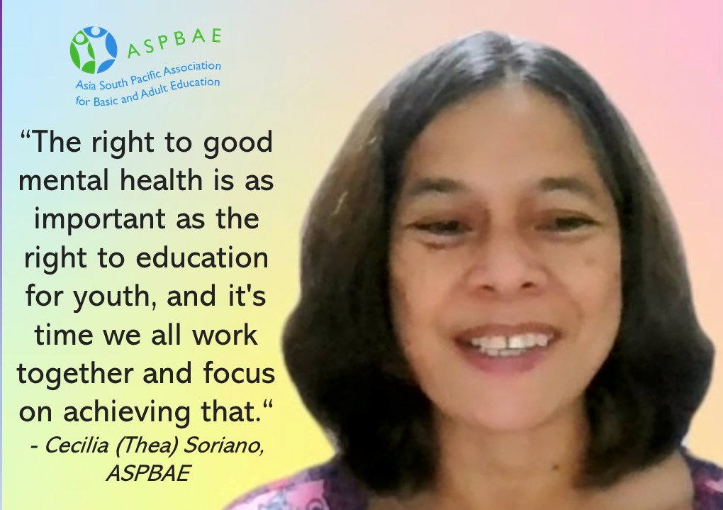 ASPBAE's tweet photo. ASPBAE held a virtual meeting (16 Dec) with members in 10 Asia Pacific countries. They shared their work on the 'Mental Health & Wellbeing of Youth' project. Recommendations included availability of information in local languages & creating community-safe spaces. #Mentalhealth https://t.co/7ju6bahYYl