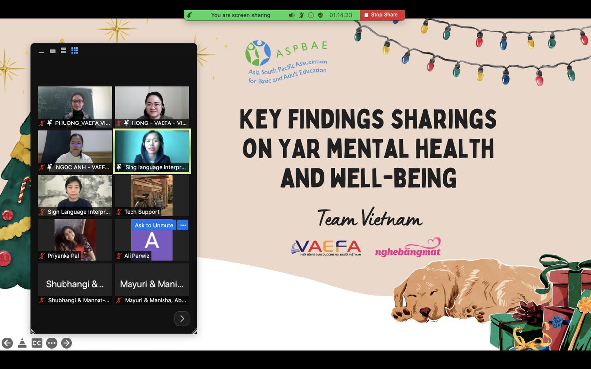 ASPBAE's tweet photo. ASPBAE held a virtual meeting (16 Dec) with members in 10 Asia Pacific countries. They shared their work on the 'Mental Health & Wellbeing of Youth' project. Recommendations included availability of information in local languages & creating community-safe spaces. #Mentalhealth https://t.co/7ju6bahYYl
