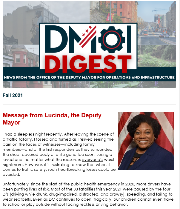 DMOIDC's tweet photo. Our new #TeamDMOI #newsletter is packed w/ info! Deputy Mayor Lucinda shares a profound #traffic safety message; plus:
🚦 #VisionZeroDC
🚗 ticket amnesty
🍂 Leaf collection season
☀️ #SolarForAll
🚲 #Free @bikeshare
📰 #BacktoBasicsDC
and more!
Read: https://t.co/YjJFyzedgT https://t.co/2J4aWOUUxd