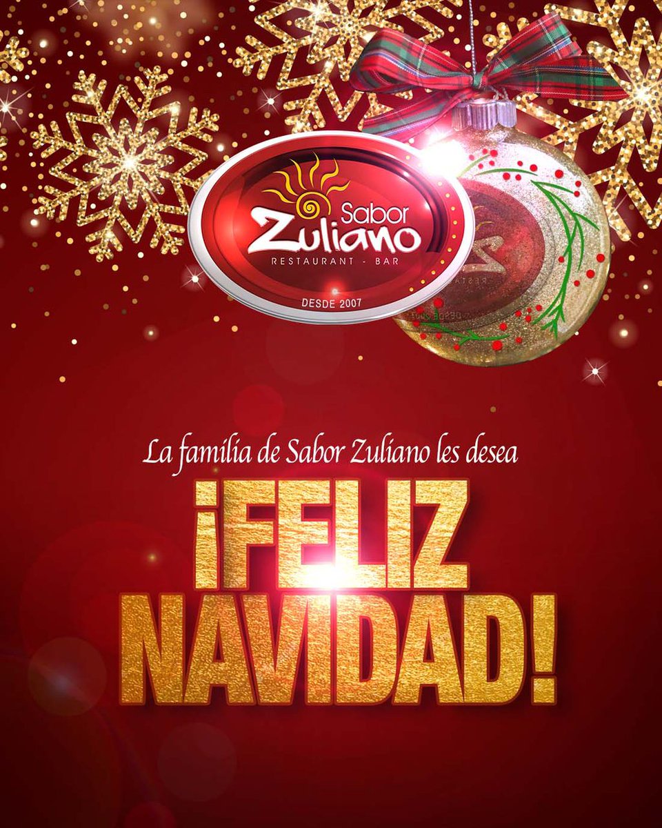 La gran familia del Restaurant Sabor Zuliano les desea ¡Feliz Navidad! 🎄💕
.
#SaborZuliano #TanTipicoComoNosotros #Zulia #Maracaibo #Sabor #Diciembre #24D #FelizNavidad