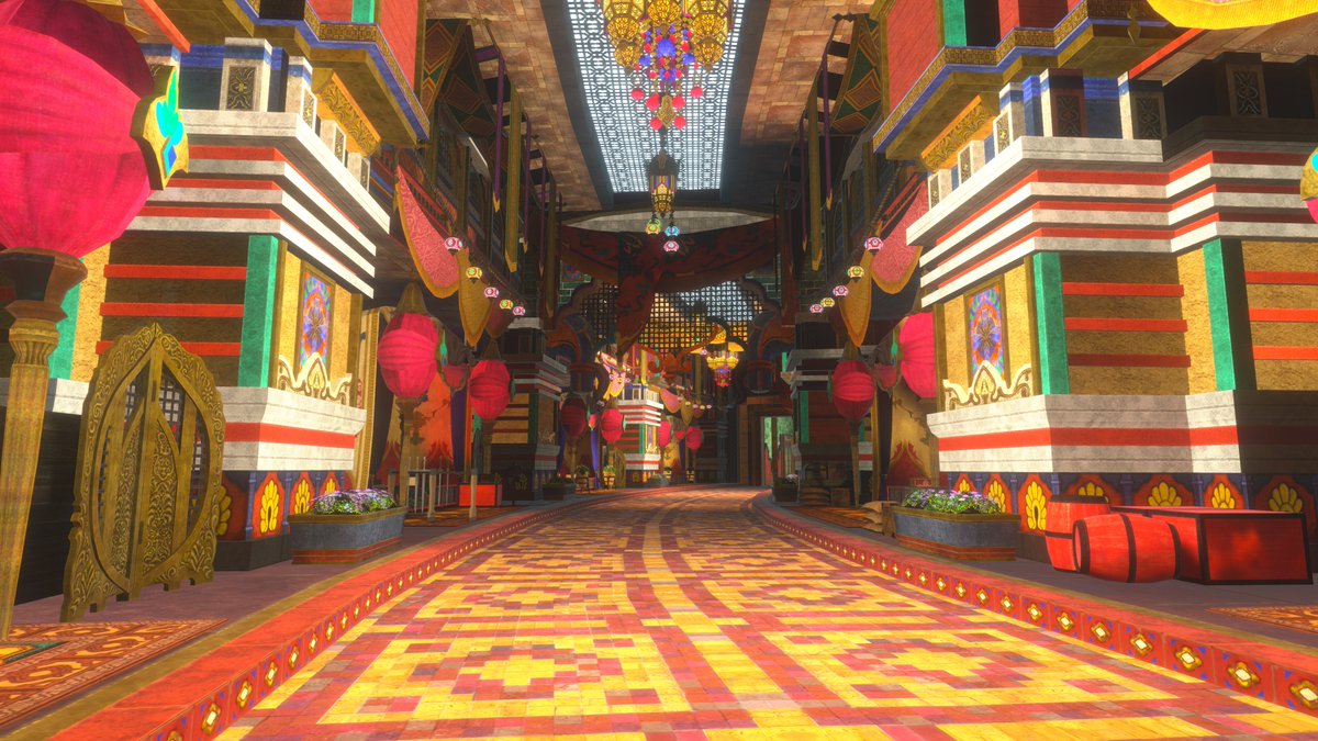 n4rGm5DmrVXXz6I's tweet photo. World : Radz-At-Han
Author : N'wаh
---
タヴネアの近東の島にあるこの賑やかな街は、豊かな貿易の中心地であり、錬金術の発祥の地として有名です。
岩の巨大な柱の上に止まっているその華やかな建物は、地元産の織物に匹敵する鮮やかな色合いを誇っています!
#VRChat_world紹介 #VRChat #VRC https://t.co/XiHaoEvz0d