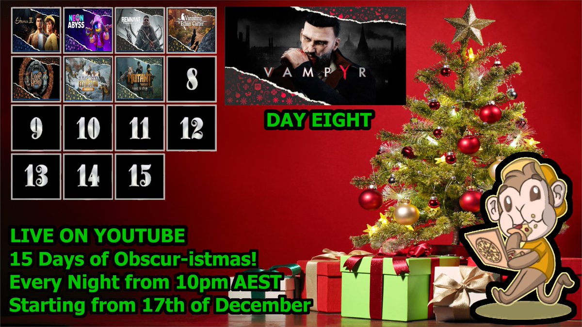 Obscurebreed's tweet photo. It is time for our 8th night of #Obscuristmas to begin!

Let us play #Vampyr and have a jolly good time doing so!

Want to see what its all about? Come join me on my Youtube Channel!

https://t.co/XBNaasP1Bp

@TeamToska #EpicGames #Free #Game #of #the #Day https://t.co/FCikB0iS70