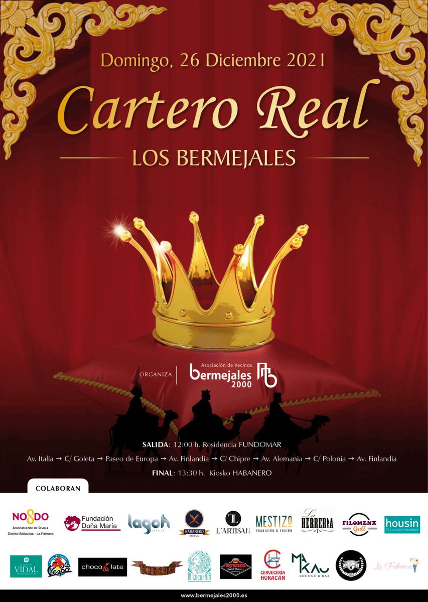 #CarteroReal #Bermejales si el tiempo lo permite disfrutaremos por las calles del barrio del Cartero Real y sus Pajes! #domingo26 desde las 12h. Atentos que iremos informando! <a href="/FundomarSevilla/">Fundación Doña María</a> @Distrito102 <a href="/sevillahoy/">sevillahoy</a> <a href="/AMPAPinedapa/">AFA CEIP Julio Coloma</a> <a href="/AmpaNaoVictoria/">AMPA NaoVictoria</a> @ampa_europa_se