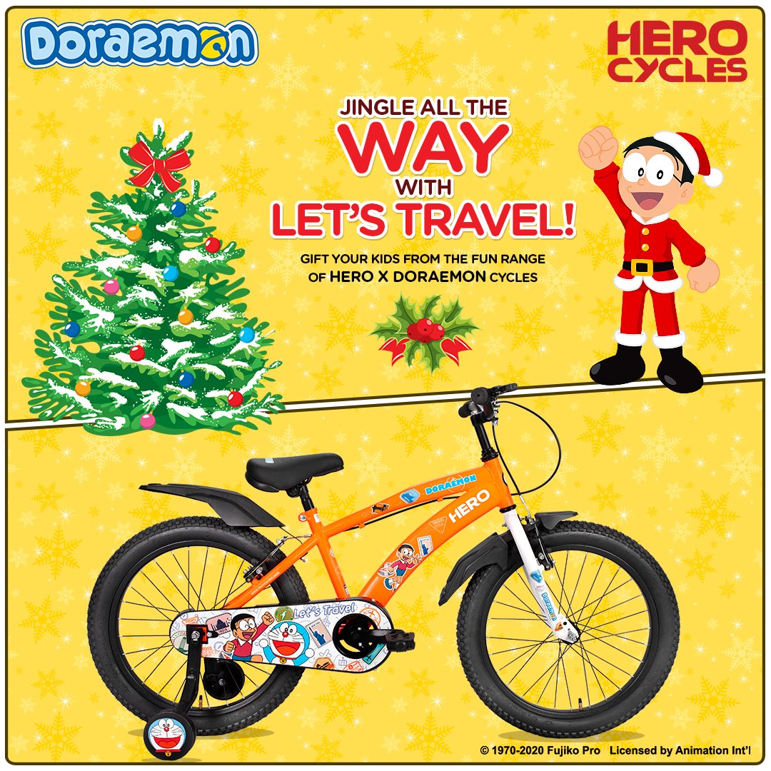Hero_Cycles's tweet photo. Boost up the spirits of the young cyclists this Christmas with an all-new Hero X Doraemon cycle! Choose from a range of sizes and colour variants. Head over to a Hero Sprint Store today! #MakeEverydayFuntastic 
Know more: https://t.co/i27vy2Pfr9 
#HeroCycle #christmasiscoming https://t.co/h0lei3BiWZ