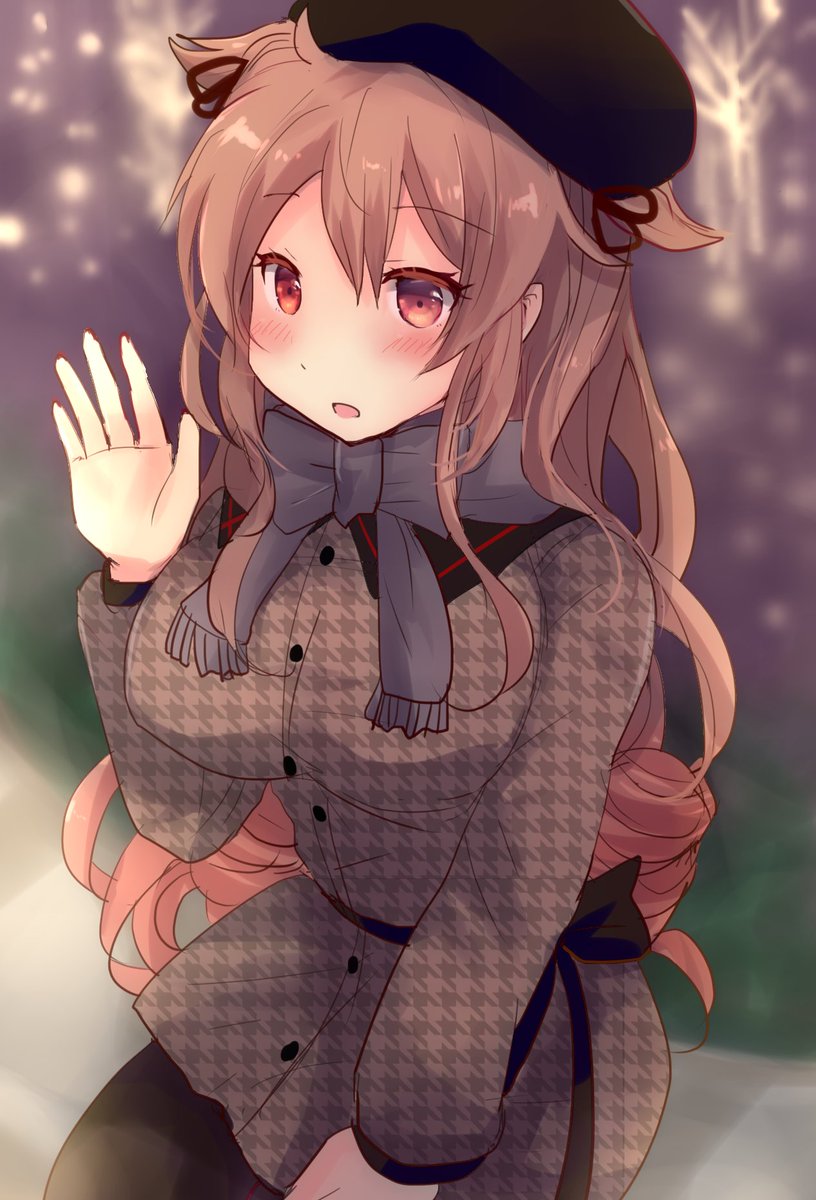 murasame (kancolle) ,murasame kai ni (kancolle) 1girl solo long hair hat scarf red eyes beret  illustration images