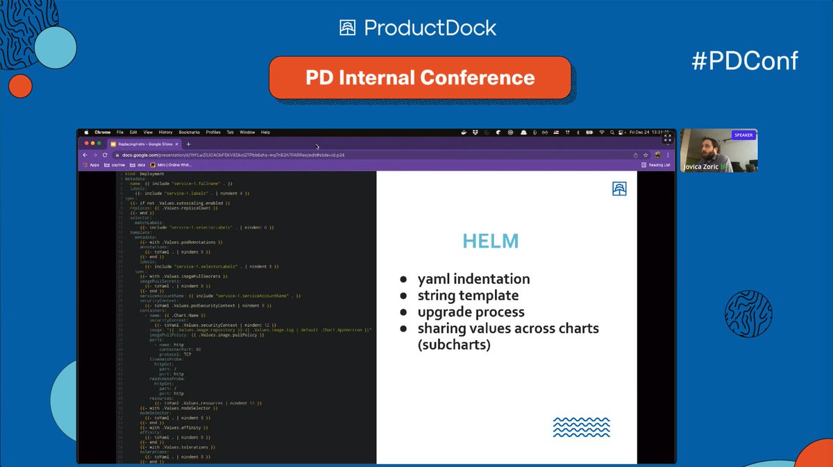 brunoraljic's tweet photo. Current session, @jovicazoric is talking about Helm, or to be precise -> replacing helm... switching to jsonnet https://t.co/ALnkkKDW66